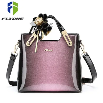 

New Women Patent Leather Handbags with Flowers Luxury Designer High Quality Women Messenger Bag Luxury Ladies Shoulder Bag Tote