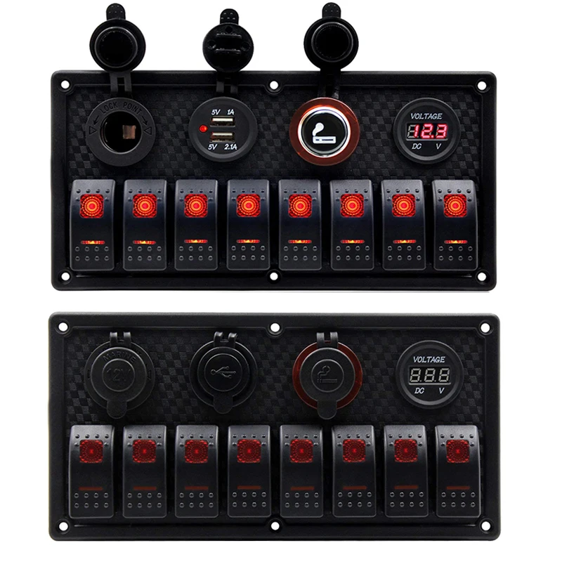 

5V 3.1A Dual USB Car Charger 12V 8 Gang Switch Panel Waterproof 12V Voltmeter Cigarette Socket Rocker Switch Panel With Butts