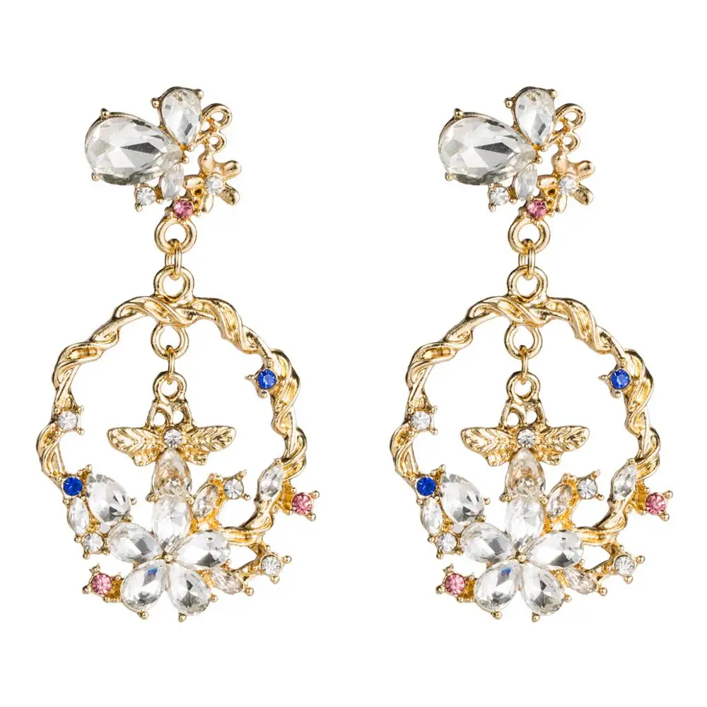 

Vintage Baroque Style White Resin Flowers Bees Women Dangle Earrings Jewelry Fashion Lady's Collection Earrings Accessories