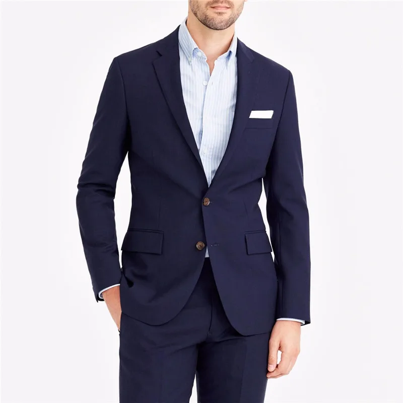 Custom Mens Suits Latest Coat Pant Designs Navy Blue Casual Wedding Notched Lapel Groom Slim Fit 2 Pieces Terno | Мужская одежда