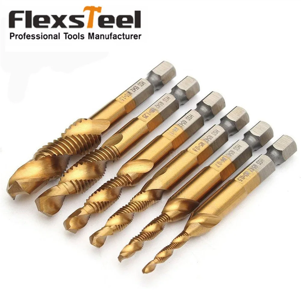 6pcs HSS 1/4 Inch Hex Shank Combination Drill Tap Countersink Bit Set M3 M4 M5 M6 M8 M10 Metric