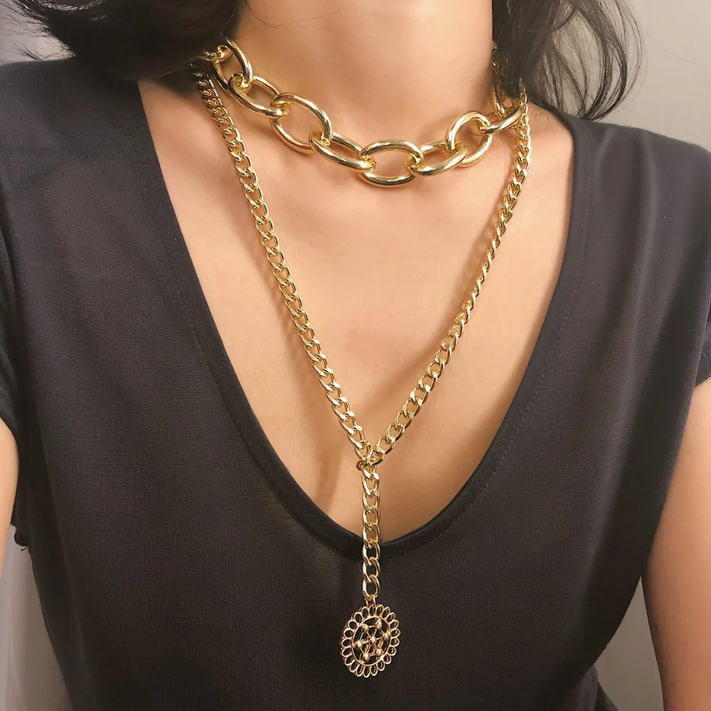Fashion Gold Choker Collares Necklace Women Vintage Silver Chain Long Statement Necklaces Party 
