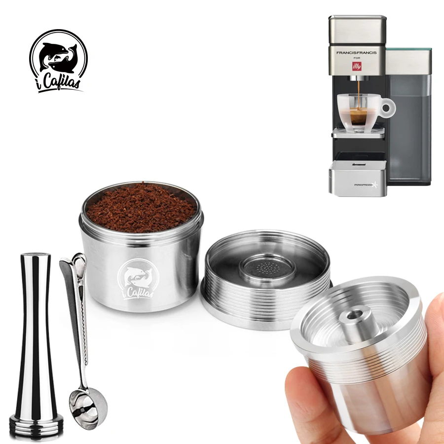 

4PCS/set Stainless Steel Reusable Illy Coffee Filter Refillable Capsule Cup Pod Tamper For ILLY Machine Illy Refill Capsula Gift
