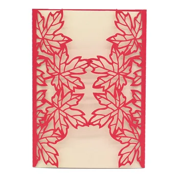 

Laser cut paper red gate-fold Maple leaf wedding wedding invitation card