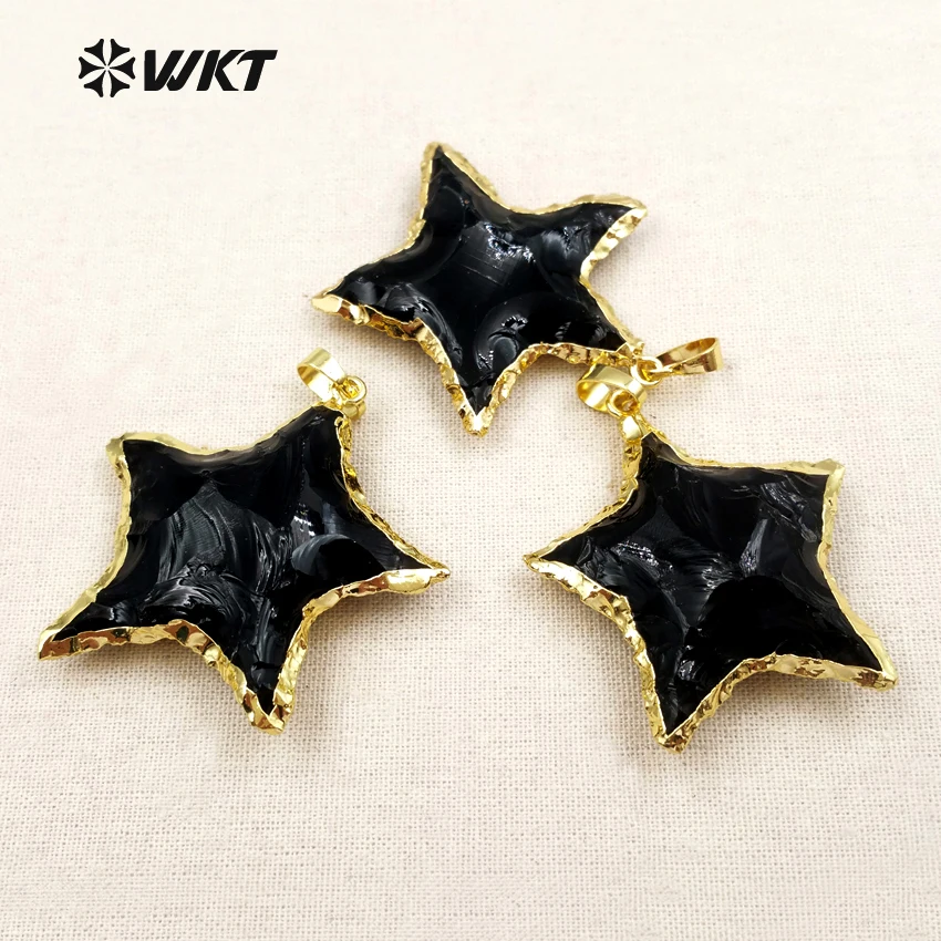 

WT-P1323 New Arrival Lovely Star Black Obsidian Pendants Metal Electroplated Jewelry Making for Women Necklaces