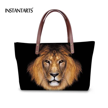 

INSTANTARTS Cool 3D Animal Lion Printed Women Handbags Ladies Shopping Tote Shoulder Bags Large Capacity Travel Top Handle Bag