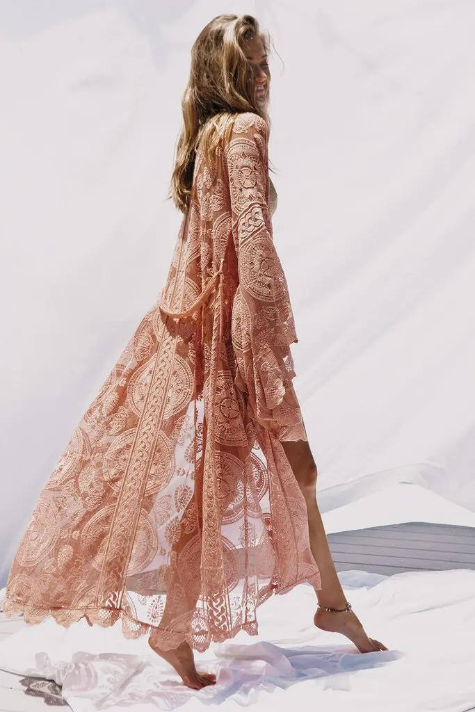 2019 Summer Autumn Women Print Flower Outer Lace Cardigan Long Boho Tunic Maxi Dress Evening Party Dress Beach M-XXL (4)