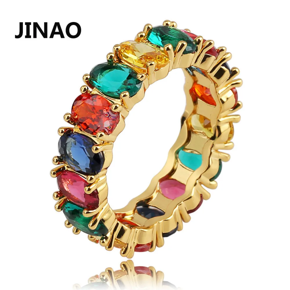 

JINAO New iced Out Seven colors AAA CZ stone Gold and Sliver Micro Paved ring for Man and Women Gift