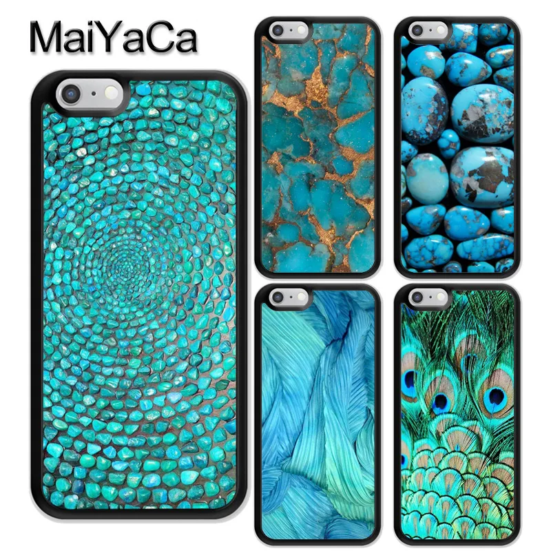 

MaiYaCa Turquoise Stone Flora Peacock Feather Phone Case for iPhones 6s 7 8 Plus XR XS max samsung galaxy S6 S7 edge S8 S9 S10