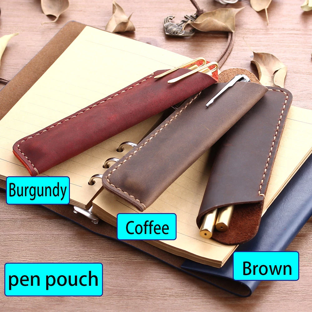 

Vintage pen bag Retro Handmade Genuine Leather Pen Pouch Double Pencil Bag For Ballpoint Pen Stationery School Supplies