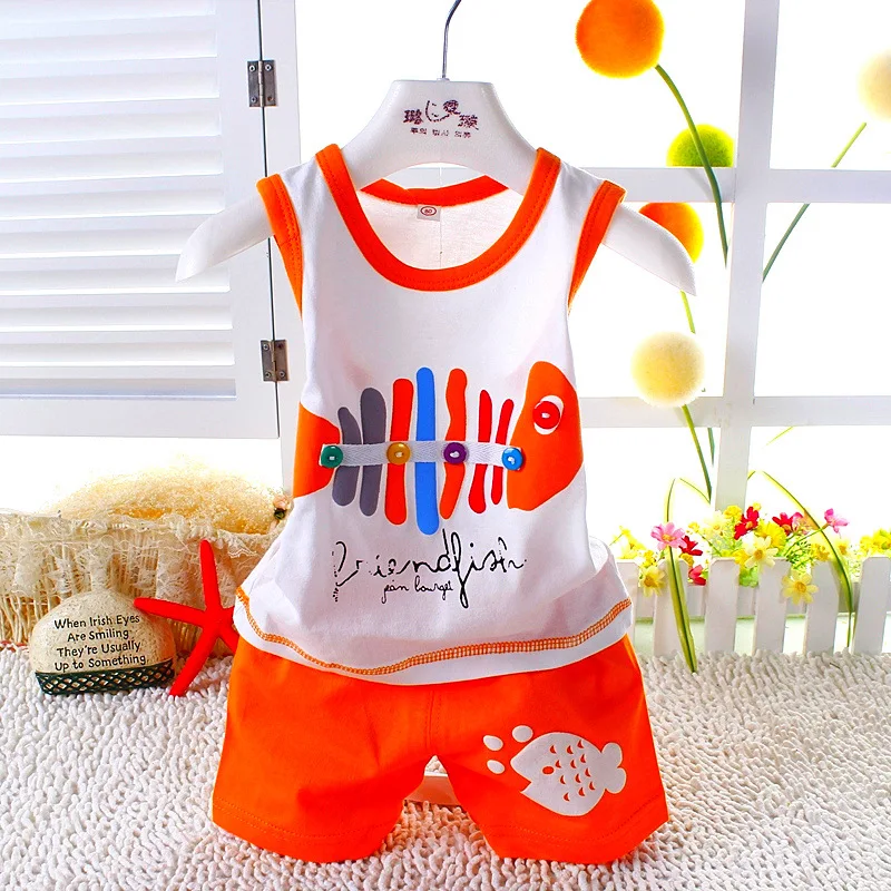 

2pcs/set Vest Suit Baby Clothing Set Summer Style Fish Newborn Baby Boy Girl Clothes Set Sleeveless Ropa Bebes Infant Clothes