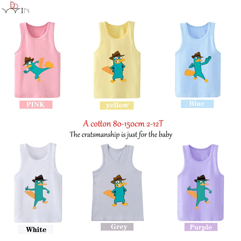 

Phineas and Ferb Perryb baby boy Funny T Shirts sleeveless Custom T Shirt summer children vest clothing
