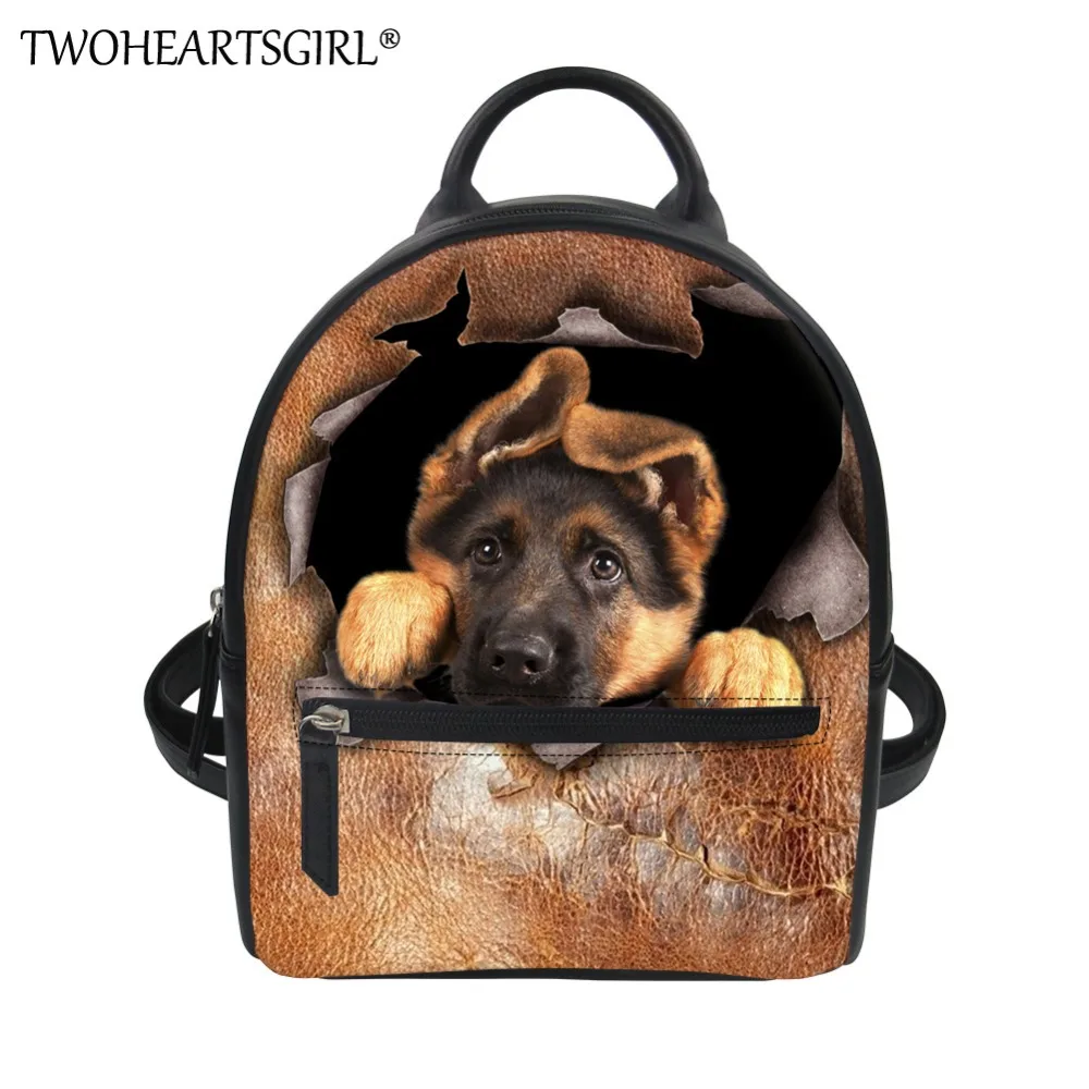 TWOHEARTSGIRL German Shepherd Print Backpack for Women Classic Pu