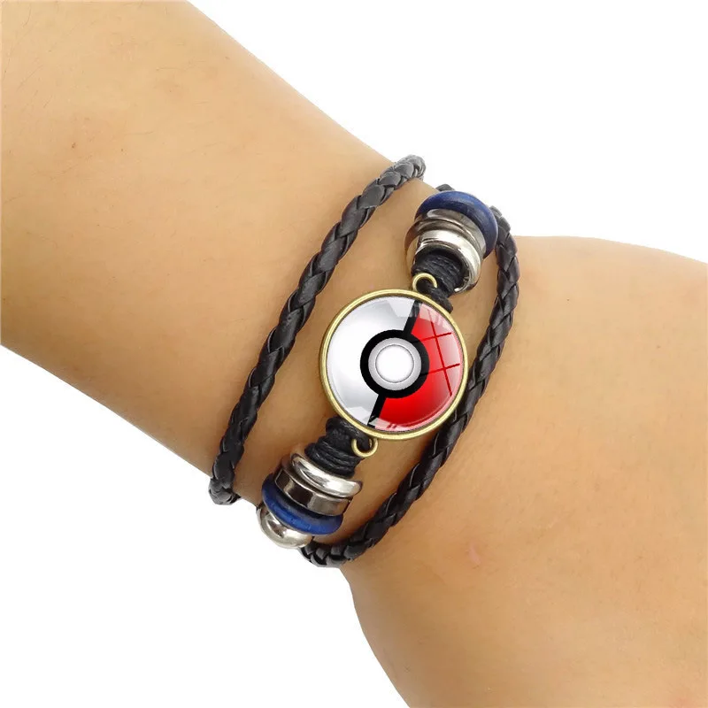 

Anime Pocket Monster Pikachu Poke Ball Glass Cabochon Woven Bracelet Pokemon Go Cosplay Anime Accessories Hand Chain