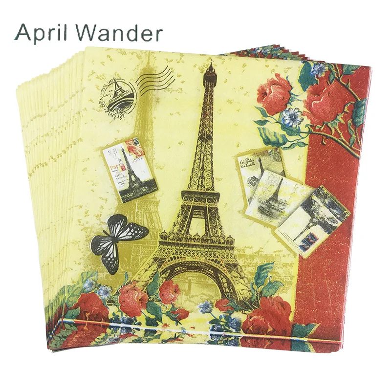 20 шт./лот стиль креативные Ретро часы башня бумажные салфетки автомобильные салфетки полотенце для дня рождения вечерние украшения для дома - Цвет: Eiffel Tower