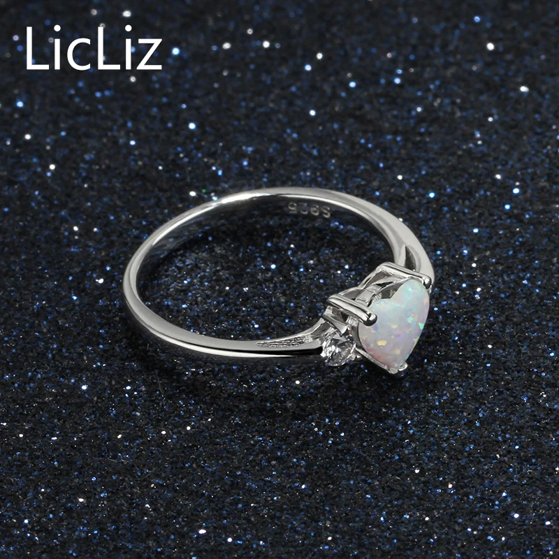 LicLiz кольца из стерлингового серебра 925 пробы в форме сердца женские обручальные кольца белый драгоценный камень опал кольцо кубический циркон обручальные кольца Brincos LR0350