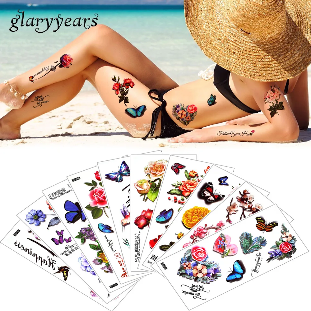 Glaryyears 9 шт./компл. 3D наклейка с рисунком розы цветка птицы Красивая поддельная