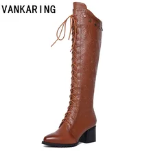 Женские ботинки; Новинка года; сезон осень-зима; обувь из натуральной кожи на высоком каблуке; обувь на молнии; женские сапоги до колена; Цвет Черный