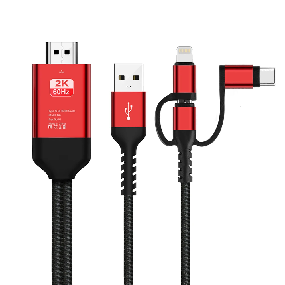

New 3 IN 1 2M HDMI Cable HDTV Adapter AV cable for Micro USB/Type C to HDMI 1080P For Iphone Android phone