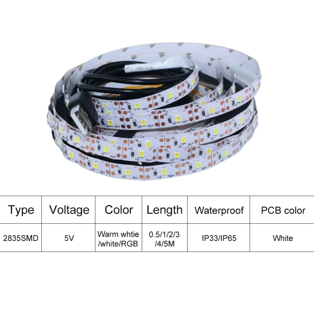 DC 5V USB Светодиодная лента 5050 3528 RGB ТВ фоновое освещение 60 светодиодов/м с мини