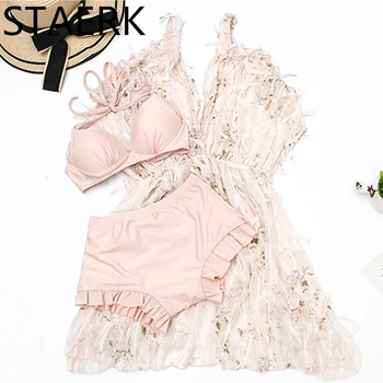 

Women High waist bikini set Off shoulder swimwear 2020 Lace up bathing suit Sexy two-piece suit Push up bathers underwire bikini