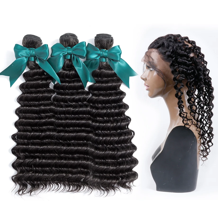 

360 Lace Frontal With Bundles Peruvian Deep Wave Hair Bundles With Frontal Human Hair Bundles With Closure 4pcs Remy Piaoyi Hair