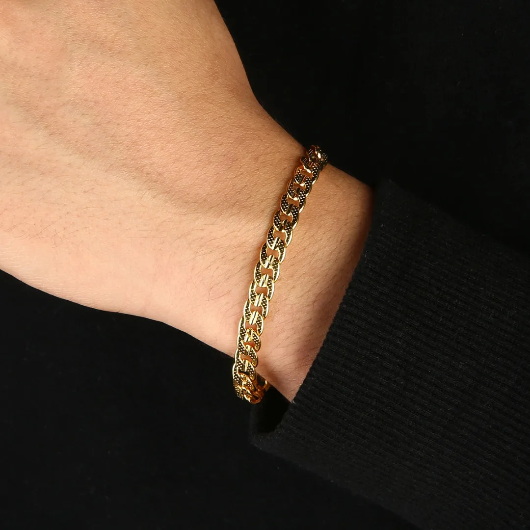 Vintage Curb Chain Bracelet Bangle For Men Punk 8mm Stainless Steel Flat Cuban Chain Shellhard Female Jewelry Pulseira Masculina