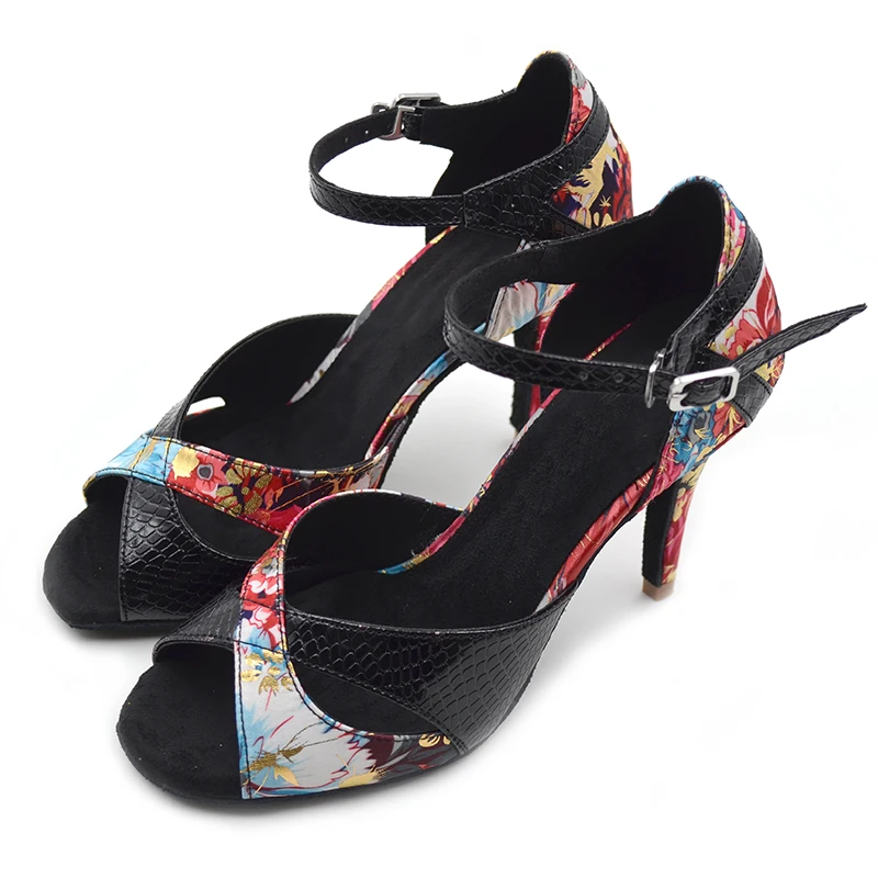 Evkoo/Танцевальная женская обувь для сальсы, латинских танцев 8,5 см, Удобная атласная кожаная женская обувь для латинских танцев, бальные туфли для танцев, Evkoo-373