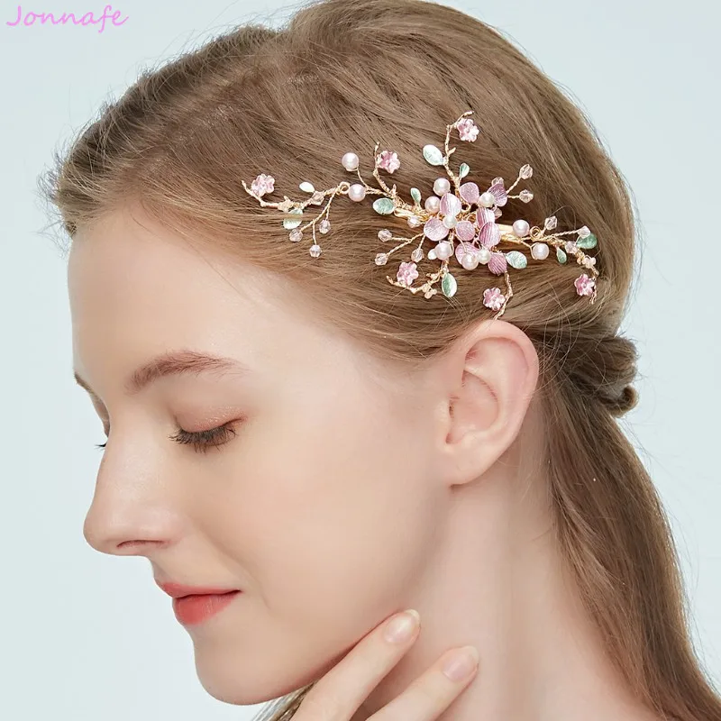 Jonnafe 2018 Pretty Women Headpiece Bridal Hair Clip Handmade Gold