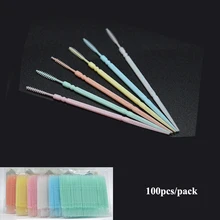 100 шт./кор. зубная нить для ухода за межзубным пространством зуб Палочки кисти для размещения между прутьями стоматологический Уход за полостью рта зуб Палочки s нить Палочки с двойной головкой