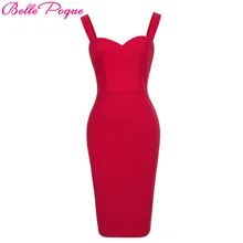 Belle poque Сексуальное Женское Повседневное платье без рукавов Bodycon Платья для женщин 2018 Лето Винтаж Red Club вечерние оболочка карандаш платье vestidos