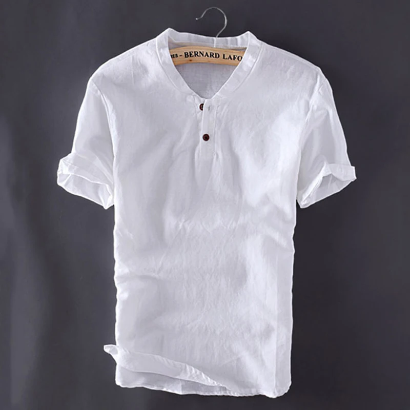 2018 New Summer Mens Pullover Linen Shirts Short Sleeve Thin Casual ...