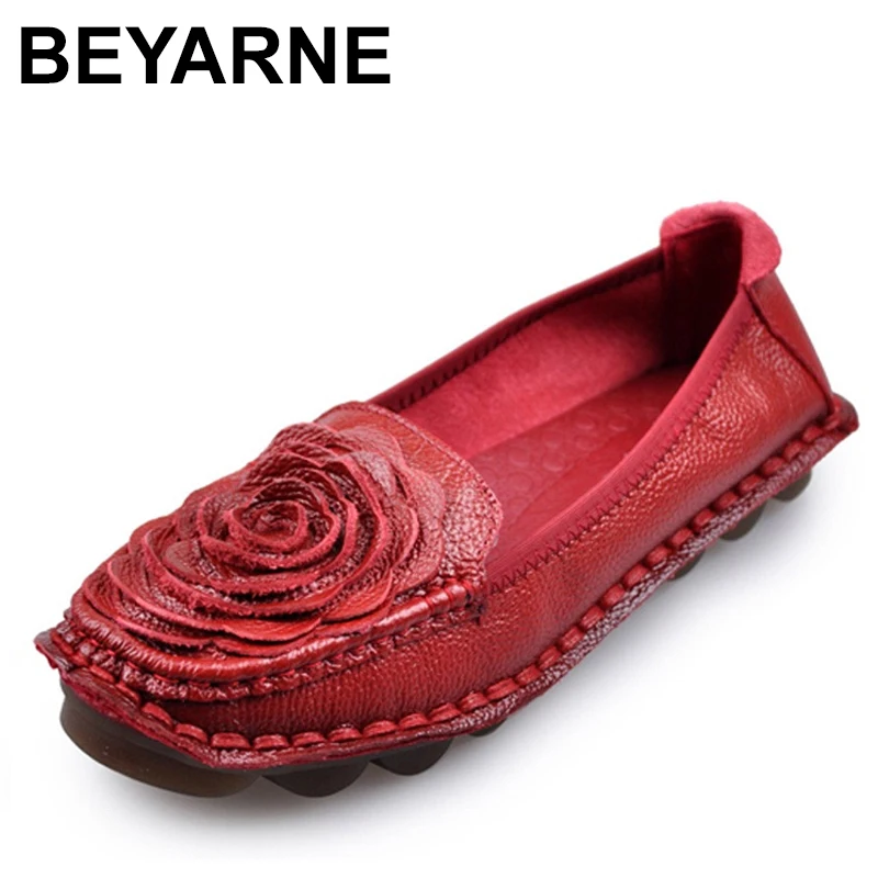 

BEYARNE Retro Handmade Women's shoes & Flower Female Loafers Soft-soled Casual shoes Comfortable Women Flat shoes