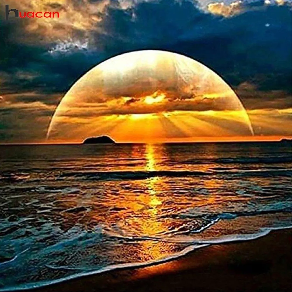 

Huacan Diamond Embroidery Cross Stitch Landscape 5D DIY Diamond Painting Scenic Full Square Scenic Diamond Mosaic Sunset Hobby