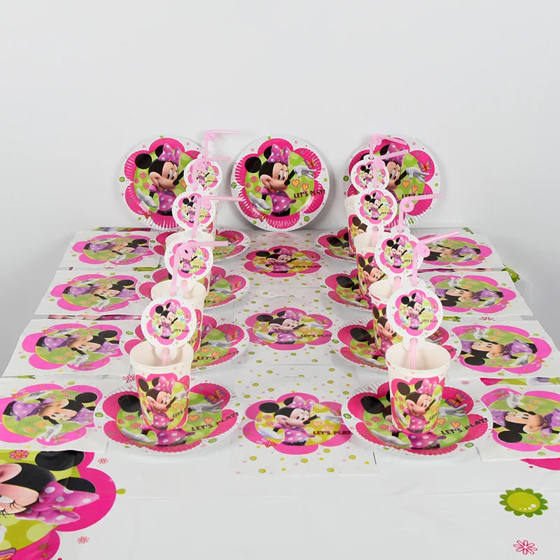 

101pcs Minnie Mouse party supplies plates cups tablecloth straw gift bag 20 person party decoration tableware set