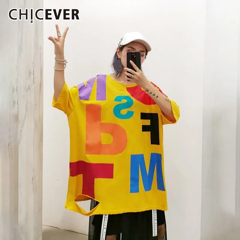 CHICEVER летняя уличная одежда хит цветная с буквенным принтом дырками женская