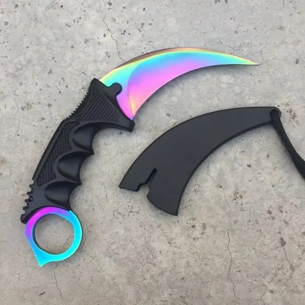 CS GO контр страйк черный нож Karambit шейный нож с оболочкой Тигр выцветание зуб настоящая игра нож с фабрики подарок - Цвет: Multicolor