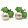 8-9mm AAA White Natural Green Jade Leaf Button Pearl Earring 1