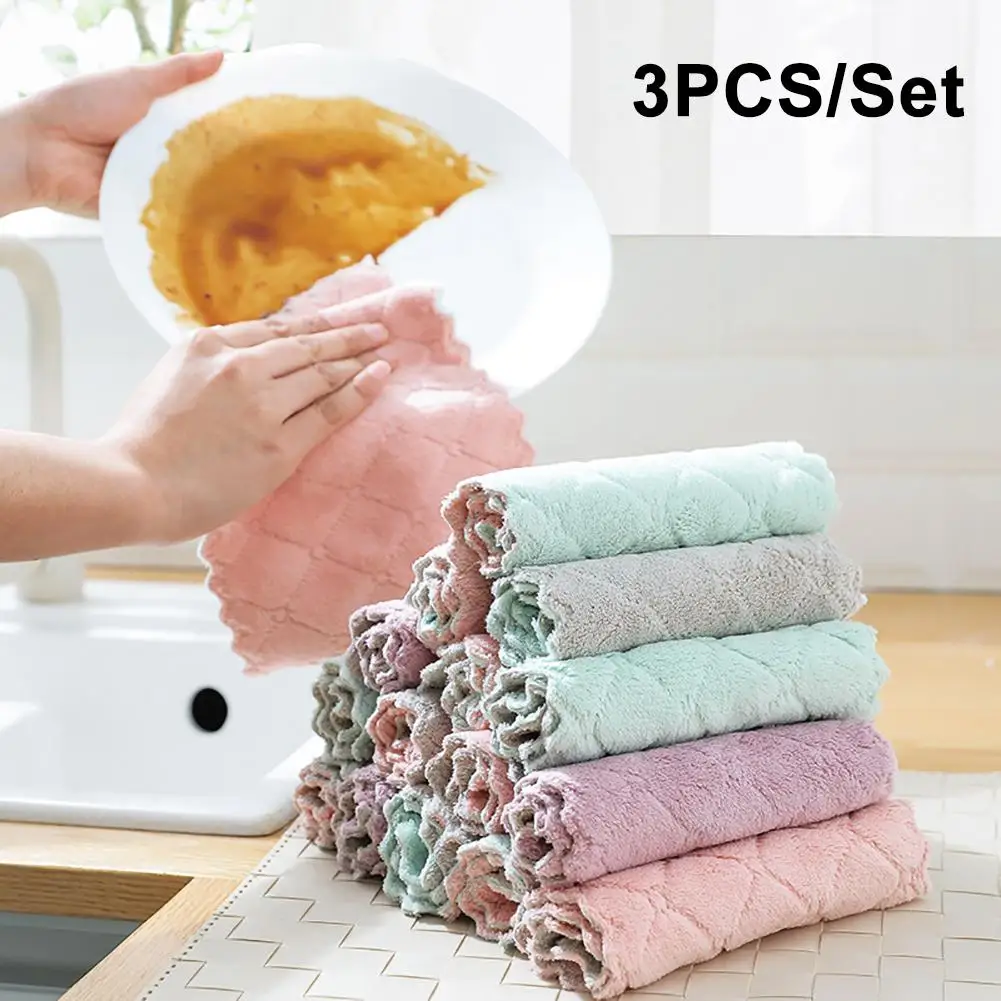 

3Pcs Kitchen Non-stick Anti-oil Soft Strong Absorbent Cleaning Cloth Dish Towel hot