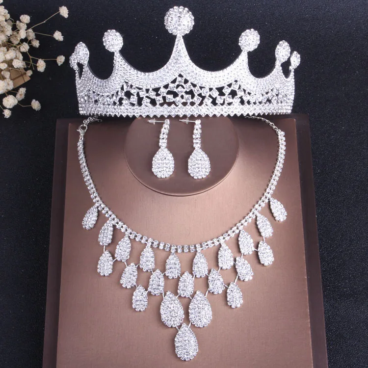 Moda Crystal Clear Jóias Nupcial Do Casamento Define Mulheres Pageant Prom Casamento Jóias Acessórios de Noiva Tiara de Jóias Brincos (4)