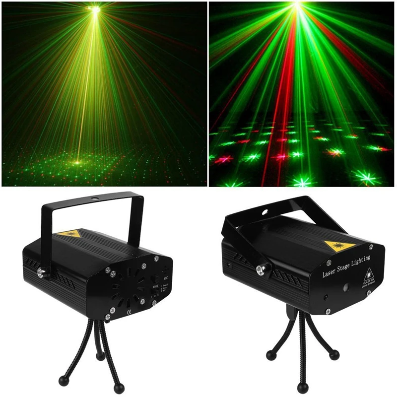 2Pc DJ Disco Light Projector Stage Laser Light Party Green Red Voice