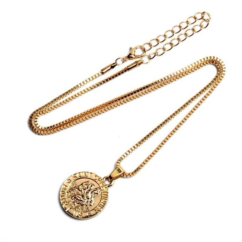 Jesus christ chain Necklace Saint christopher protect us necklaces Round Silver Gold color Christ Jewelry Gift For Christians