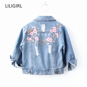

LILIGIRL Long-Sleeve Kids Denim Jackets for Girls Baby Embroidered Coat Clothes 2-8Y 2019 Children Spring Fashion Outwear New