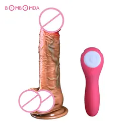 Bombomda 8 частота мягкий пенис для женщин расширение любовник Отопление Моделирование пенис мастурбация вибратор-теплый