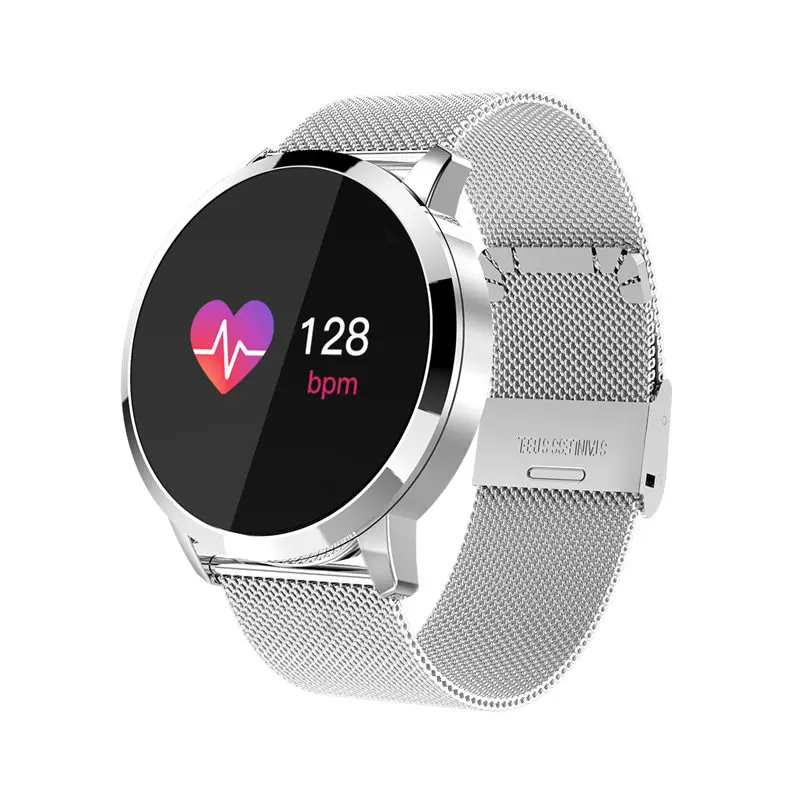 GOLDENSPIKE Q8 Смарт-часы OLED цветной экран Мужская мода Фитнес-трекер сердечный ритм кровяное давление кислородные Смарт-часы PK k88h - Цвет: silver steel strap
