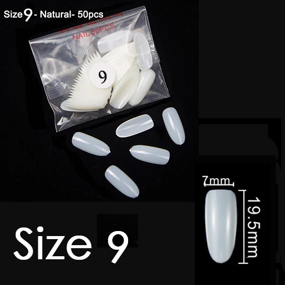 Natural Size 9 50pcs 50 шт в упаковке овальные кончики для ногтей размер покупки s индивидуально натуральный чистый цвет полное покрытие ногтей маникюр Размер 0 1 2 3 4 5 6 7 8 9 - Цвет: Natural Size 9 50pcs