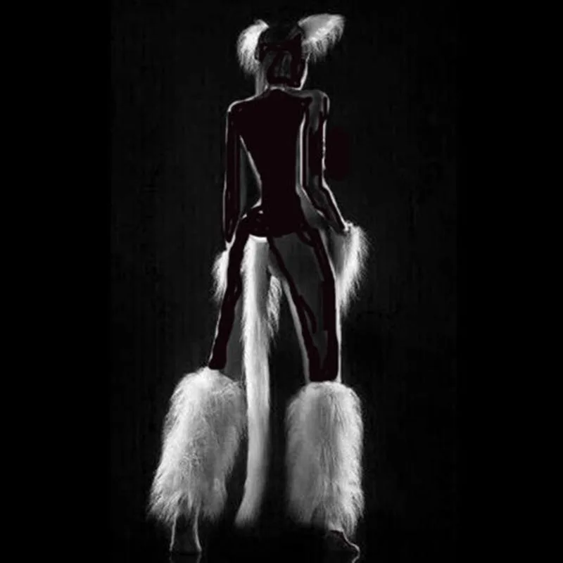 White Sexy Fetish Maid font b Pet b font Play Game Costume Set Furry Head Piece