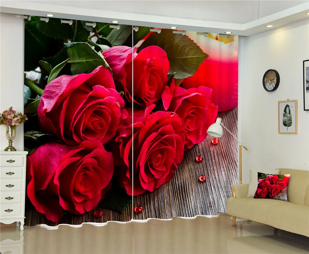 Customized Red Rose Wedding Luxury 3D Blackout Curtains for Living Room Bed Hotel Window Drapes Cortinas para sala | Дом и сад