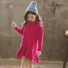 Рождественские толстовки с капюшоном, платье для девочек, плотная осенне-зимняя повседневная одежда с длинными рукавами, детское красное платье для девочек, Размер 12, 14, 10, 6, 8, 4