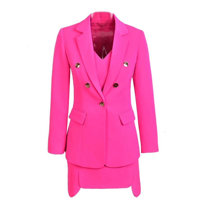 2019 Unique Design Women Elegant 3 Colors Runway Dress Suits Sleeveless Dress Long Blazer with Belt OL Twin Sets High Quality